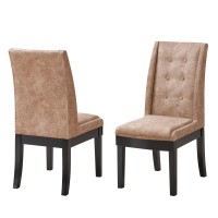 Riley Contemporary Parsons Dining Side Chairs, Light Brown Polyester Upholstery & Cappuccino Wood Legs, (Set Of 2)