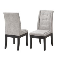 Riley Contemporary Parsons Dining Side Chairs, Silver Polyester Upholstery & Cappuccino Wood Legs, (Set Of 2)