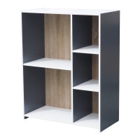 Sorkin Five Open Cube Wooden Bookcase Organizer, Gray, White & Oak