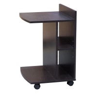 Vine C Shaped Wheeled Side End Table With Storage Shelves, Chocolate Wood