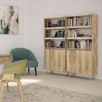 Jager Solid Mango Wood Bookshelf With Doors In Natural