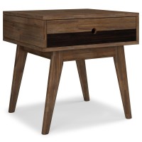 Clarkson Solid Acacia Wood End Table In Rustic Natural Aged Brown