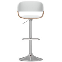 Lowell Adjustable Swivel Bar Stool In White Faux Leather