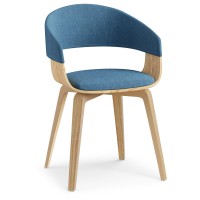 Lowell Bentwood Dining Chair With Light Wood In Blue Polyester Linen