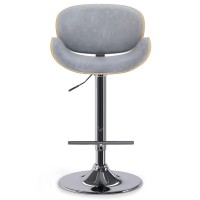 Marana Bentwood Gas Lift Bar Stool With Light Wood In Stone Grey Polyester Linen