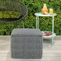 Briella Square Woven Pouf In Grey And White Recycled Pet Polyester