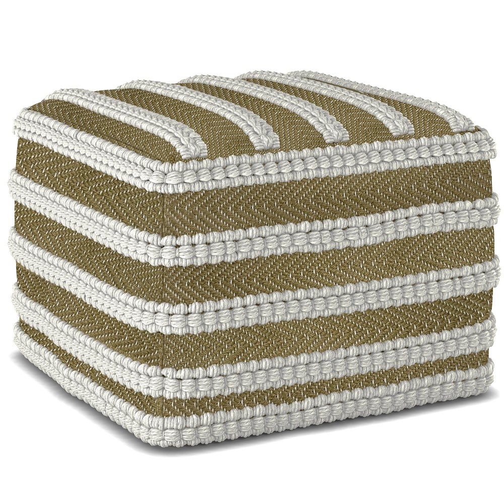 Liam Square Woven Pouf In Natural And White Recycled Pet Polyester