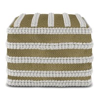 Liam Square Woven Pouf In Natural And White Recycled Pet Polyester