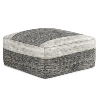 Mathis Square Woven Pouf In Grey And White Recycled Pet Polyester