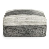 Mathis Square Woven Pouf In Grey And White Recycled Pet Polyester