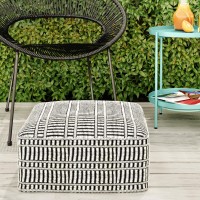 Safford Square Woven Pouf In Black And White Recycled Pet Polyester