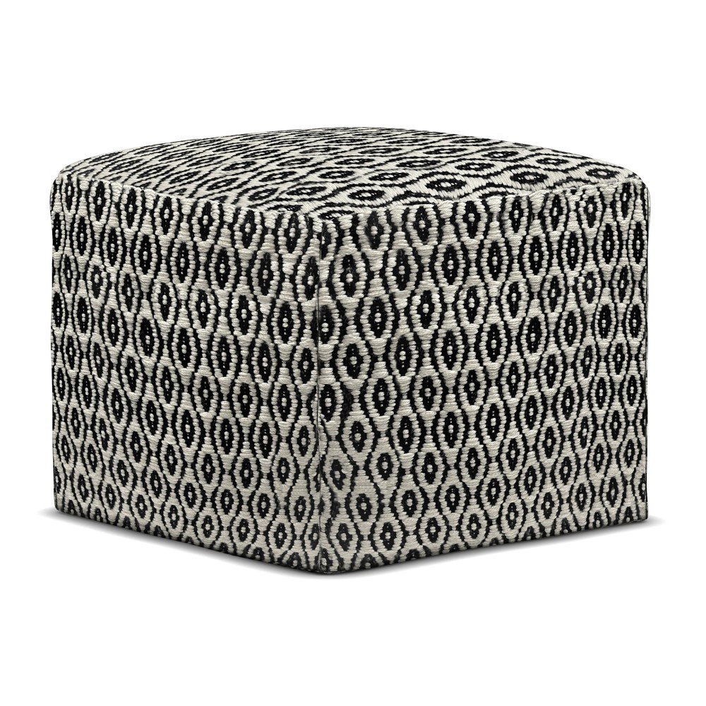 Kiana Square Woven Pouf In Black And White Recycled Pet Polyester