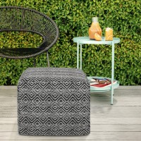 Hendrik Square Woven Pouf In Grey/Black Recycled Pet Polyester