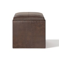 Rockwood Cube Storage Ottoman With Tray In Distressed Brown Faux Leather