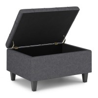 Harrison 34 Inch Wide Transitional Rectangle Small Coffee Table Storage Ottoman In Slate Grey Linen Look Fabric