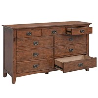 Sunset Trading Mission Bay 9 Drawer Double Bedroom Dresser | Amish Brown Solid Wood
