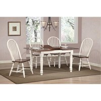 Sunset Trading Andrews 5 Piece 60 Rectangular Extendable Dining Set | Butterfly Leaf Table | 4 Windsor Spindleback Chairs | Antique White And Chestnut Brown | Seats 6