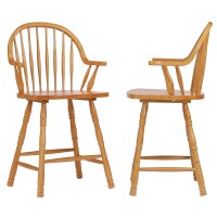 Sunset Trading Oak Selections 24 Windsor Barstool With Arms | Light Oak | Counter Height Stool | Set Of 2