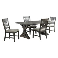 Sunset Trading Trestle 5 Piece Dining Set | 96 Rectangular Extendable Table | 4 Upholstered Side Chairs | Distressed Gray Wood | Seats 8