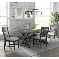 Sunset Trading Trestle 5 Piece Dining Set | 96 Rectangular Extendable Table | 4 Upholstered Side Chairs | Distressed Gray Wood | Seats 8