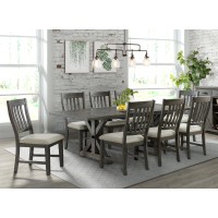 Sunset Trading Trestle 9 Piece Dining Set | 96 Rectangular Extendable Table | 8 Upholstered Side Chairs | Distressed Gray Wood | Seats 8