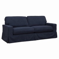 Sunset Trading Americana Box Cushion Slipcovered Sofa | Stain Resistant Performance Fabric | Navy Blue