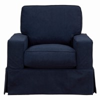 Sunset Trading Americana Box Cushion Slipcovered Chair | Stain Resistant Performance Fabric | Navy Blue