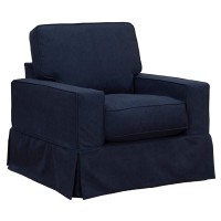 Sunset Trading Americana Box Cushion Slipcovered Chair | Stain Resistant Performance Fabric | Navy Blue