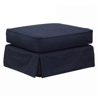 Sunset Trading Americana Box Cushion Slipcovered Ottoman | Stain Resistant Performance Fabric | Navy Blue