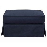 Sunset Trading Americana Box Cushion Slipcovered Ottoman | Stain Resistant Performance Fabric | Navy Blue