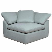 Sunset Trading Contemporary Puff Collection 3Pc Slipcovered Modular Sectional Sofa, Performance Fabric Washable Water-Resistant Stain-Proof, 132 Deep-Seating Down-Filled Couch, Ocean Blue
