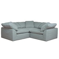 Sunset Trading Contemporary Puff Collection 3Pc Slipcovered L-Shape Sectional Sofa, Performance Fabric Washable Water-Resistant Stain-Proof, 88 Deep-Seating Down-Filled Modular Corner Couch, Ocean Blue