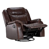 Sunset Trading Avant 38 Wide Recliner | Reclining Rocking Swivel Chair | Brown Faux Leather