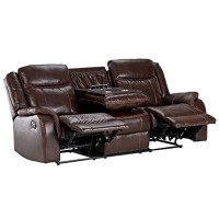 Sunset Trading Avant 86 Wide Dual Reclining Sofa With Drop Down Console | Usb, 2 Outlets, Cupholders | Brown Faux Leather