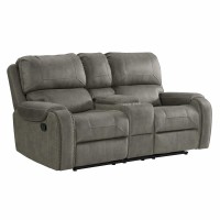 Sunset Trading Calvin 78 Wide Dual Reclining Loveseat With Storage Console | Nailheads | Easy To Clean Gray Fabric