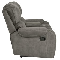 Sunset Trading Calvin 78 Wide Dual Reclining Loveseat With Storage Console | Nailheads | Easy To Clean Gray Fabric