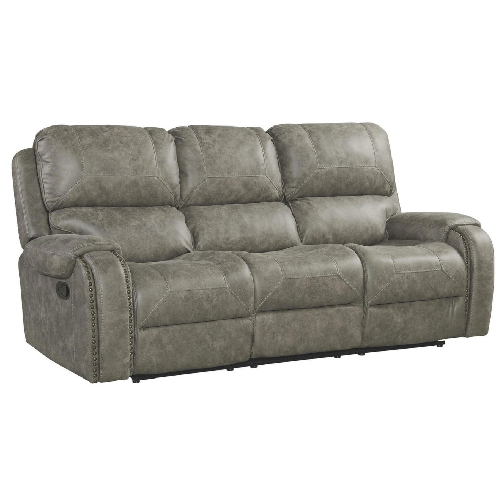 Sunset Trading Calvin 86 Wide Dual Reclining Sofa | Nailheads | Easy To Clean Gray Fabric Couch