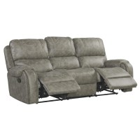 Sunset Trading Calvin 86 Wide Dual Reclining Sofa | Nailheads | Easy To Clean Gray Fabric Couch