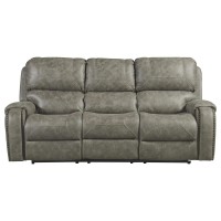 Sunset Trading Calvin 86 Wide Dual Reclining Sofa | Nailheads | Easy To Clean Gray Fabric Couch