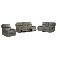 Sunset Trading Calvin 3 Piece Reclining Living Room Set | Sofa, Recliner And Loveseat With Storage Console | Nailheads | Easy To Clean Gray Upholstery