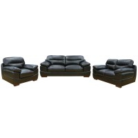 Sunset Trading Jayson 3 Piece Top Grain Leather Living Room Set | Black Sofa Loveseat And Chair