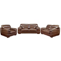 Sunset Trading Jayson 3 Piece Top Grain Leather Living Room Set | Chestnut Brown Sofa Loveseat And Chair