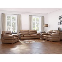 Sunset Trading Jayson 3 Piece Top Grain Leather Living Room Set | Chestnut Brown Sofa Loveseat And Chair