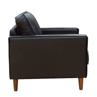 Sunset Trading Prelude 32 Wide Black Top Grain Leather Armchair | Mid Century Modern Accent Chair | Small Space Living Room Furniture