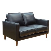 Sunset Trading Prelude 55 Wide Black Top Grain Leather Loveseat | Mid Century Modern Small Couch