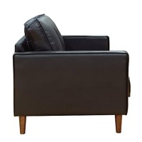 Sunset Trading Prelude 55 Wide Black Top Grain Leather Loveseat | Mid Century Modern Small Couch