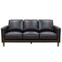 Sunset Trading Prelude 79 Wide Black Top Grain Leather Sofa | Mid Century Modern 3 Seater Couch