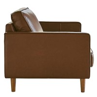 Sunset Trading Prelude 32 Wide Top Grain Leather Armchair | Chestnut Brown | Mid Century Modern Accent Chair | Small Space Living Room Furniture