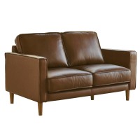 Sunset Trading Prelude 55 Wide Top Grain Leather Loveseat | Chestnut Brown | Mid Century Modern Small Couch