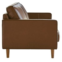 Sunset Trading Prelude 79 Wide Top Grain Leather Sofa | Chestnut Brown | Mid Century Modern 3 Seater Couch